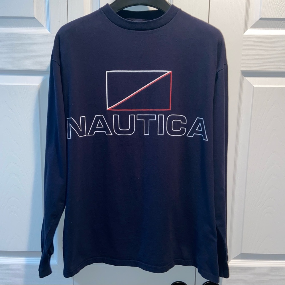 Y2K NAUTICA Navy Blue Long Sleeve Shirt - Men’s Medium